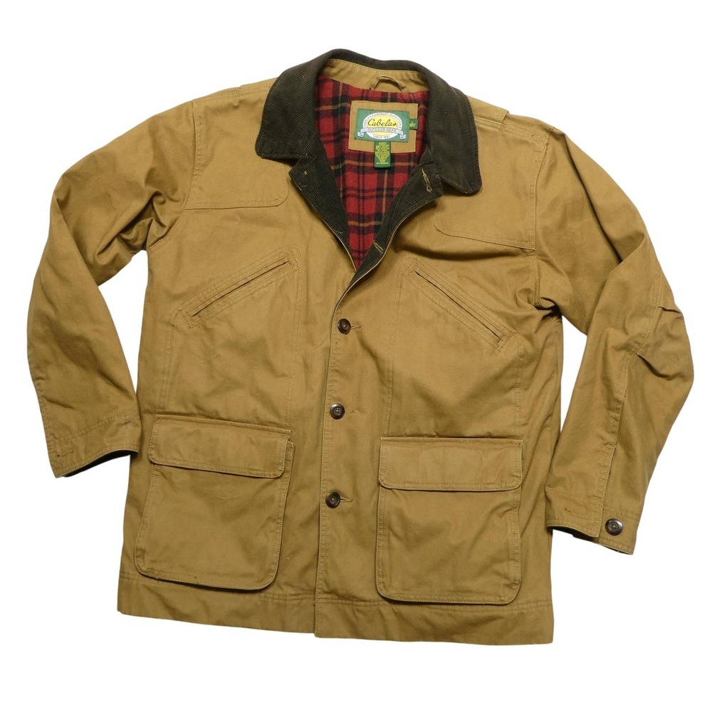 Cabela's Coat Mens Large Brown Canvas Barn Plaid Lined Hunting Field Outdoor